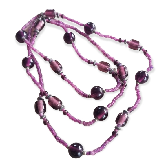 Vintage 1970s Amethyst Glass Bead Necklace - Picture 6 of 8